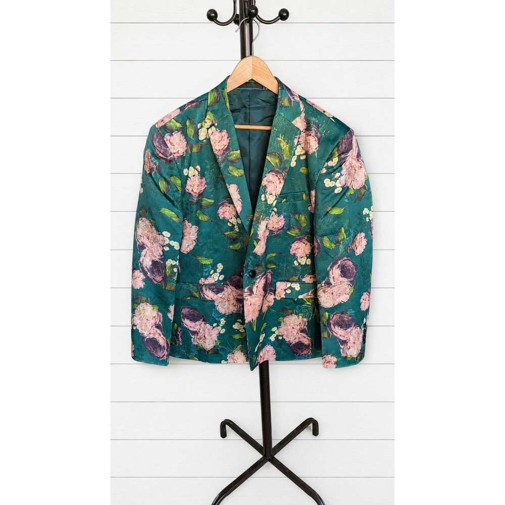 Men's Jacket Flower Jacquard Suit Blazer Party Dinner Coat  Dance Show 44 XL